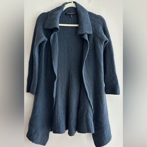 Carmen Marc Valvo Steel Blue Cozy Open Front Cardigan Sweater, Size Small